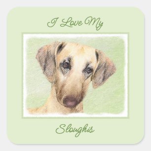 Sloughis Painting - Niedlich Original Hund Art Squ Quadratischer Aufkleber