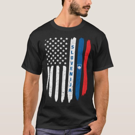 Slovenian American Flag Slovenia Root Dad T-Shirt (Vorderseite)