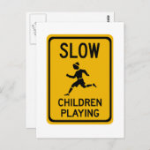 Slow - Children Playing, Traffic Warning Sign, USA Postkarte (Vorne/Hinten)