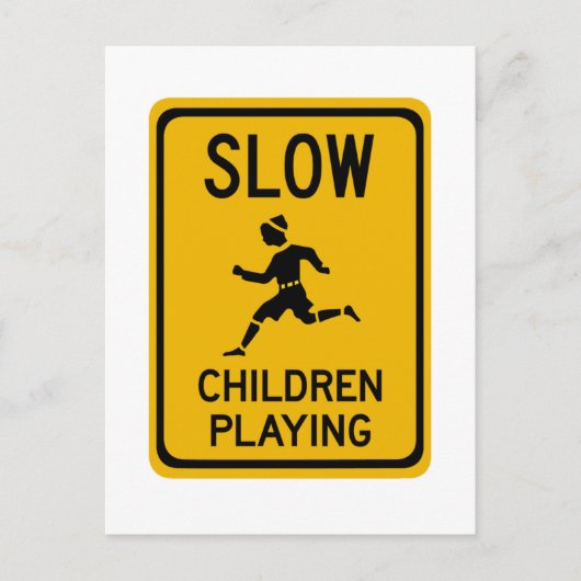 Slow - Children Playing, Traffic Warning Sign, USA Postkarte (Vorderseite)