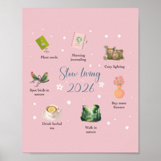 Slow Living 2026 Watercolor Illustration Poster