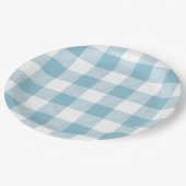 Slow-Living Ice Blue Check Pappteller (Schrägansicht)