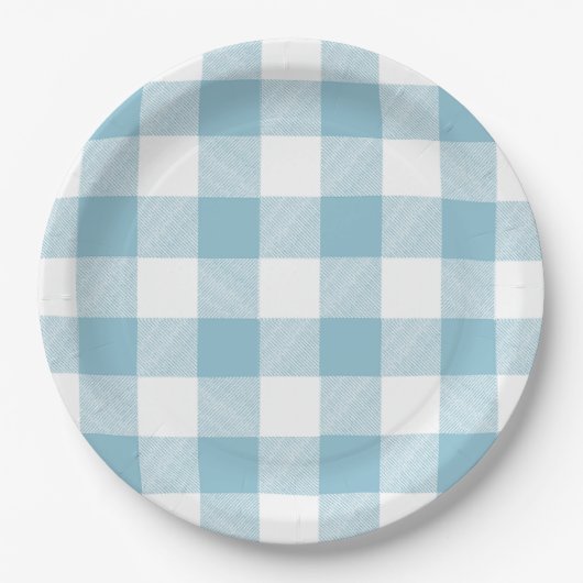 Slow-Living Ice Blue Check Pappteller (Vorderseite)