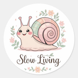 Slow Living | Pastel Snail Floral Runder Aufkleber