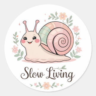 Slow Living | Pastel Snail Floral  Runder Aufkleber