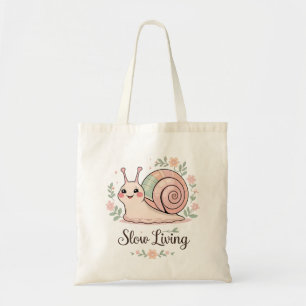 Slow Living   Pastell-Schnecke mit floraler Umrand Tragetasche