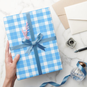 Slow-Living Sommer Karo Himmelblau Geschenkpapier