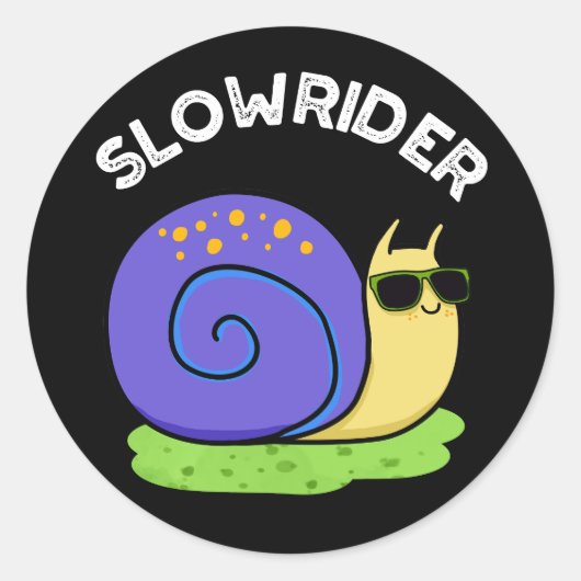 Slow Rider Funny Low Rider Snail Pub Dark BG Runder Aufkleber (Vorderseite)