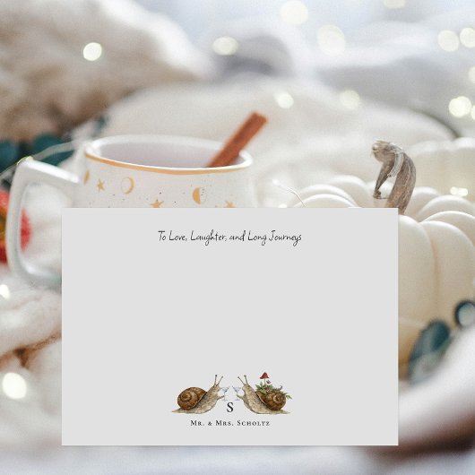 Slow & Steady Snail Wedding | Bride & Groom Mitteilungskarte