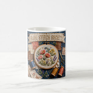 Slow Stitch Society Florale Stickerei Kunst Kaffeetasse