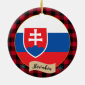 Slowakei, Rotes Büffel kariert & Slowakei-Flagge Keramik Ornament (Hinten)