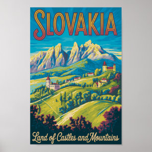 Slowakei Skyline Illustration Reise Kunst Vintage Poster
