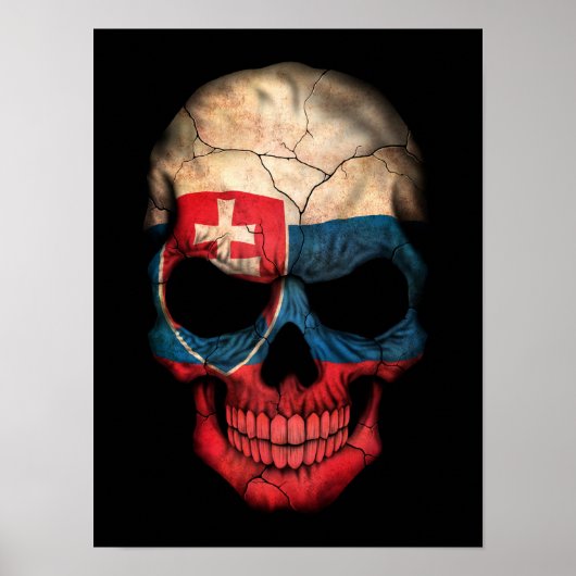 Slowakischer Flaggenschädel auf schwarz Poster (Vorne)