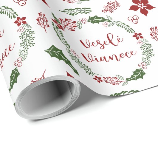 Slowakischer froher Weihnachtskranz, Veselé Vianoc Geschenkpapier (Rolleneckpunkt)