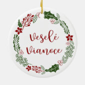 Slowakischer froher Weihnachtskranz, Veselé Vianoc Keramik Ornament (Hinten)