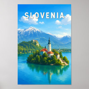 Slowenien Illustration Reise Kunst Vintage Poster
