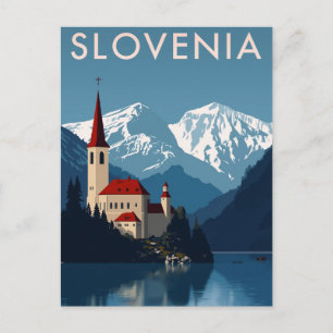 Slowenien Lake Bled Alpen Retro Postkarte