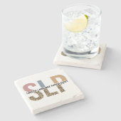 SLP-Sprecher Pathologe Leopard Print Typografy Steinuntersetzer (Seitenansicht)