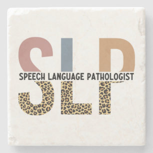SLP-Sprecher Pathologe Leopard Print Typografy Steinuntersetzer