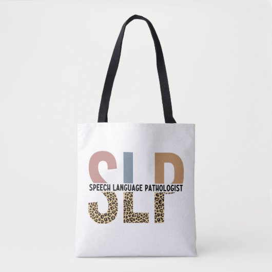 SLP-Sprecher Pathologe Leopard Print Typografy Tasche (Vorderseite)