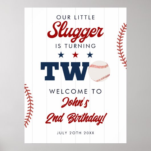Slugger Baseball 2. Geburtstag Willkommensschild Poster (Vorne)