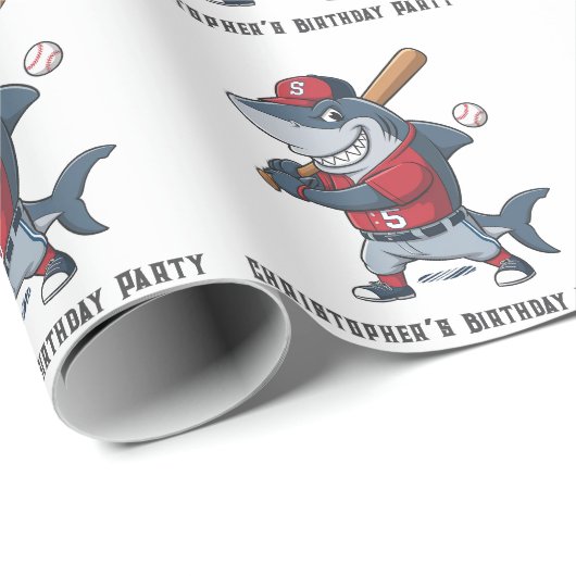Slugger Shark Birthday Bash Geschenkpapier (Rolleneckpunkt)