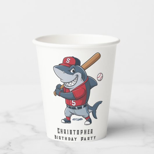 Slugger Shark Birthday Bash Pappbecher (Vorderseite)