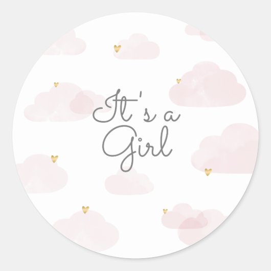 Sluitzegel it's a girl roze wolken ronde sticker (Vorderseite)