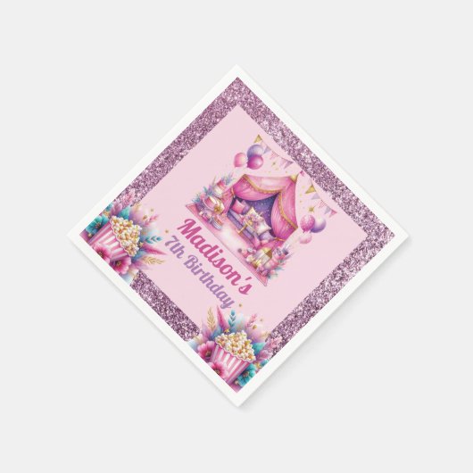 Slumber Birthday Party Custom Pink Lila Glitzer Serviette (Ecke)