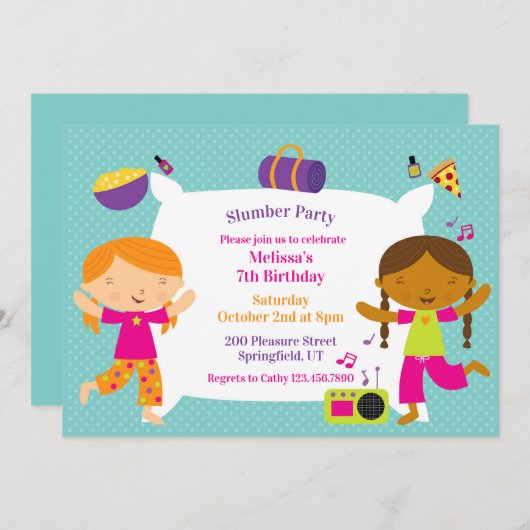 Slumber Birthday Party Flat Einladung (Vorne/Hinten)