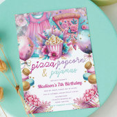 Slumber Party Birthday Pizza Popcorn & Pajamas Einladung
