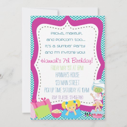 Slumber Party Einladung (Vorderseite)