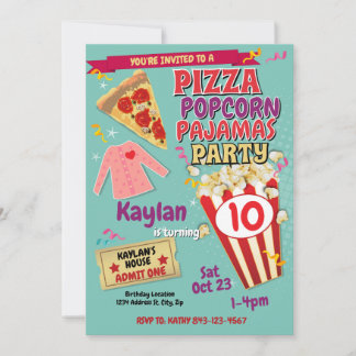 Slumber Party Einladung Pizza Popcorn Einladung
