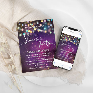 Slumber Party Galaxy String Lights Lila Geburtstag Einladung