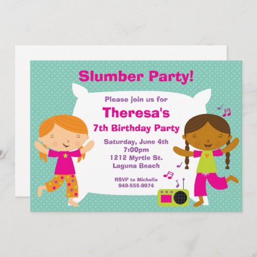 Slumber Party Geburtstag Einladung (Vorne/Hinten)