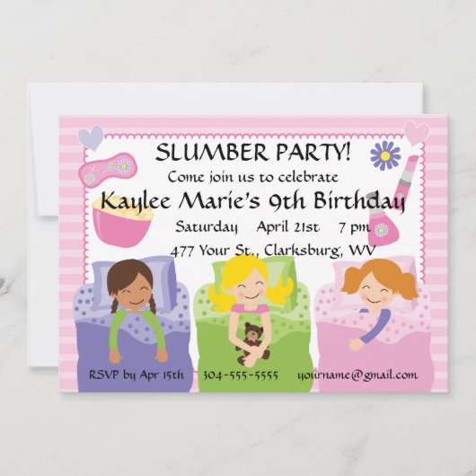 Slumber Party Geburtstag Einladung (Vorderseite)
