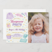 Slumber Party Geburtstag Einladung mit Foto (Vorne/Hinten)