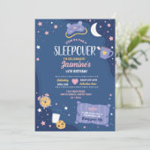 Slumber Party Geburtstag Sleepover Cute Girls Blau Einladung (Stehend Vorderseite)