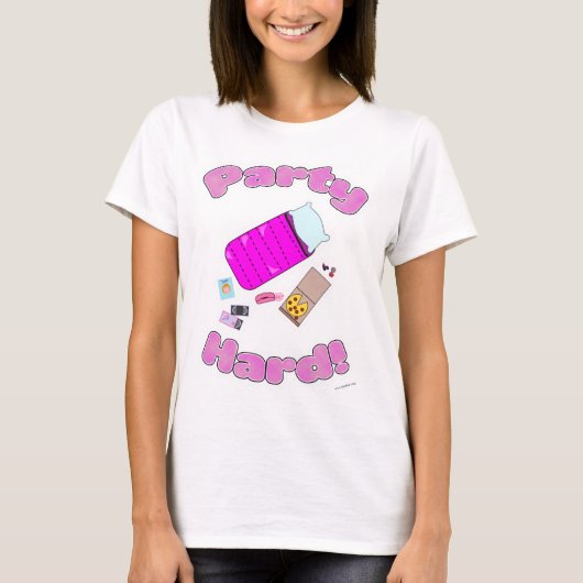 Slumber Party Hard Funny Slogan Cartoon Spaß T-Shirt (Vorderseite)