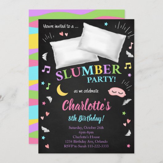 Slumber Party Sleepover Girls Einladung (Vorne/Hinten)