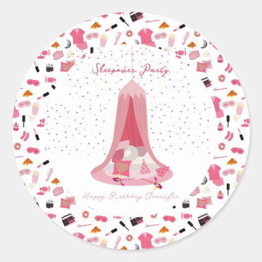 Slumber Party Sleepover Zelt Kindergeburtstag Part Runder Aufkleber (Vorderseite)