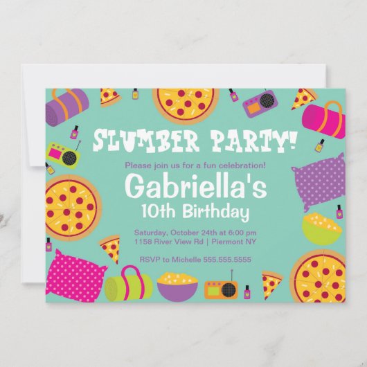 Slumber Party Spaß Geburtstag Einladung (Vorderseite)