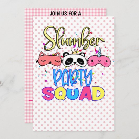 Slumber Party Squad Girls Pajamas Matching Einladung (Vorne/Hinten)