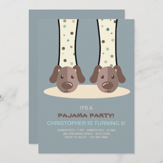 Slumber Party Welpe Slippers Einladung (Vorne/Hinten)
