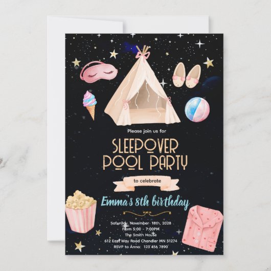 Slumber Pool birthday Party Invitation Einladung (Vorderseite)