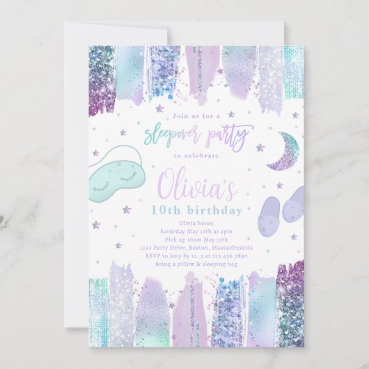 Slumber Sleepover Birthday Party Teen Tween Party Einladung (Vorderseite)