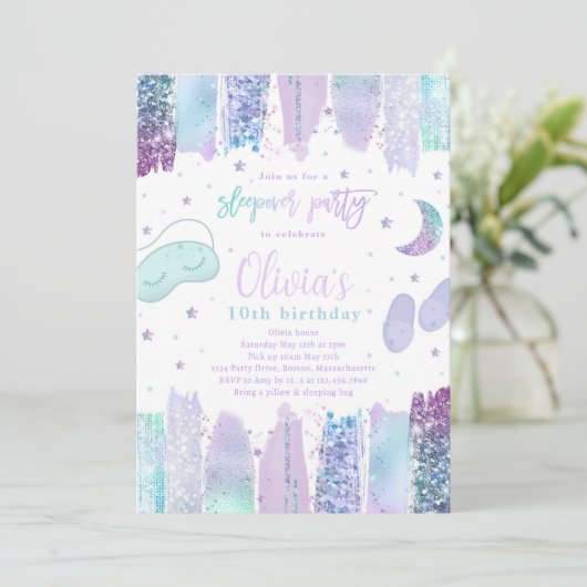 Slumber Sleepover Birthday Party Teen Tween Party Einladung (Stehend Vorderseite)