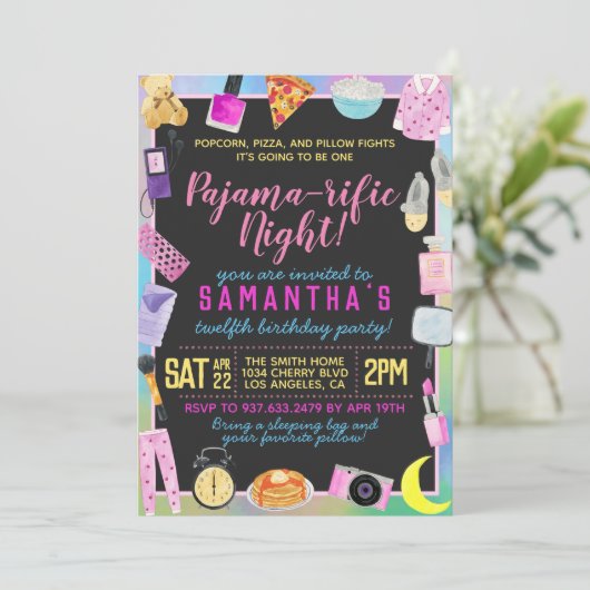 Slumber Sleepover Pajama-Ermunterung Einladung (Stehend Vorderseite)