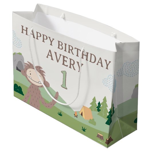 Slumberkins Bigfoot Birthday  Große Geschenktüte (Rückseite Schrägansicht)