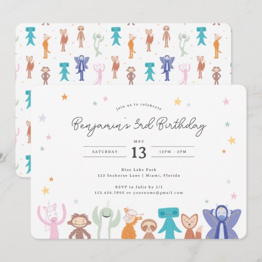 Slumberkins Charaktere Geburtstagseinladung Einladung (Vorne/Hinten)